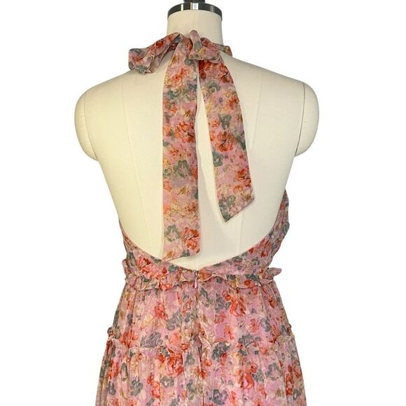 ASTR The Label Jaidee Pink Floral Tiered Halter Maxi Dress | S - Picture 4 of 10